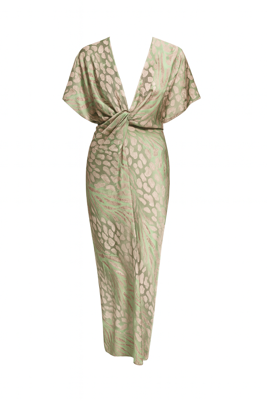 Julia- midi-jurk met bloemenprint voor dames – V-hals, korte mouwen