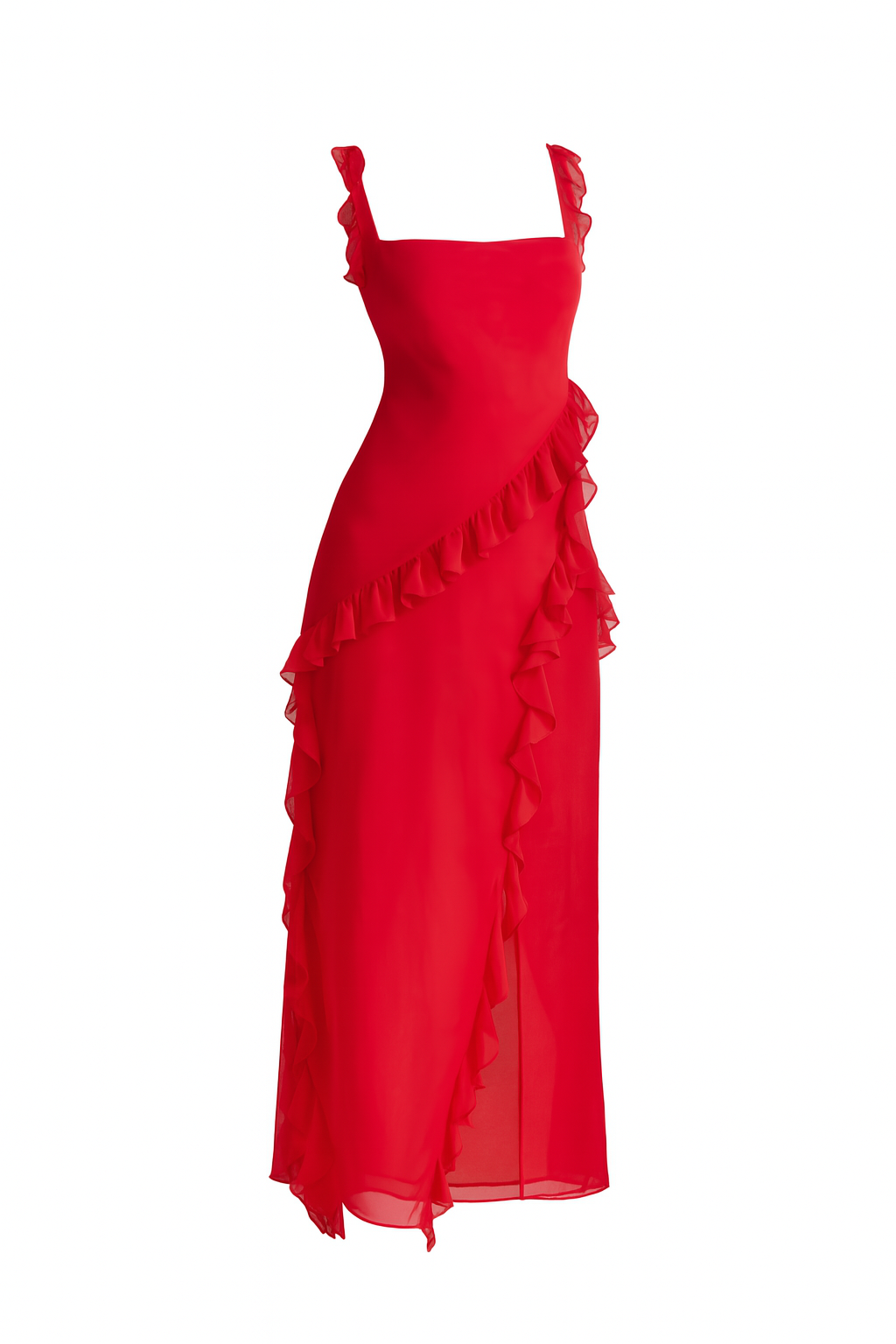 Sara - Melantha-jurk voor dames – Verstelbare bandjes – Volantdetail – Hoge split