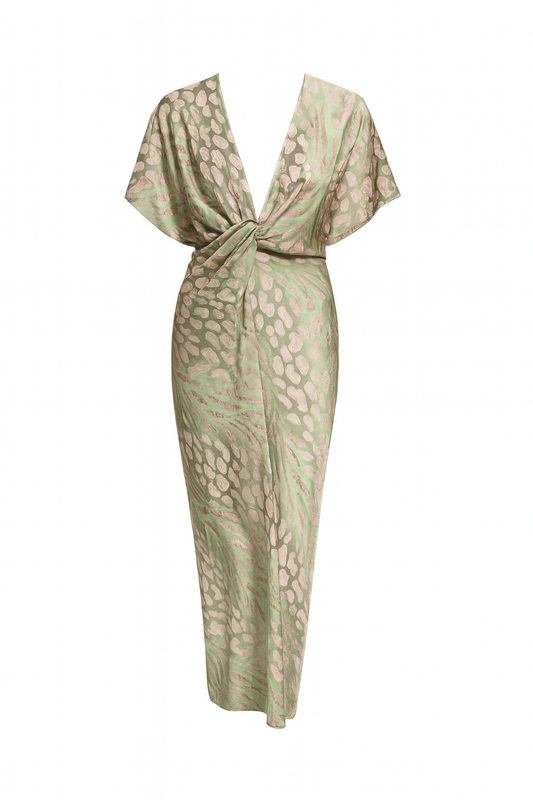 Julia- midi-jurk met bloemenprint voor dames – V-hals, korte mouwen