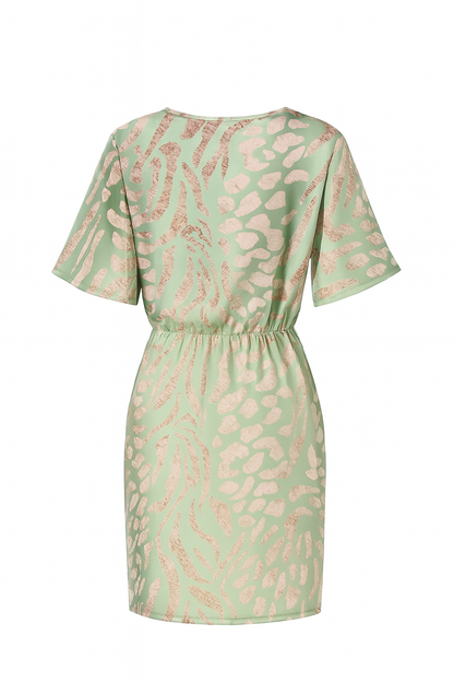 Julia- midi-jurk met bloemenprint voor dames – V-hals, korte mouwen