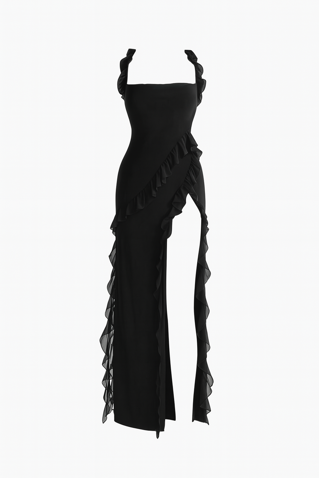 Sara - Melantha-jurk voor dames – Verstelbare bandjes – Volantdetail – Hoge split