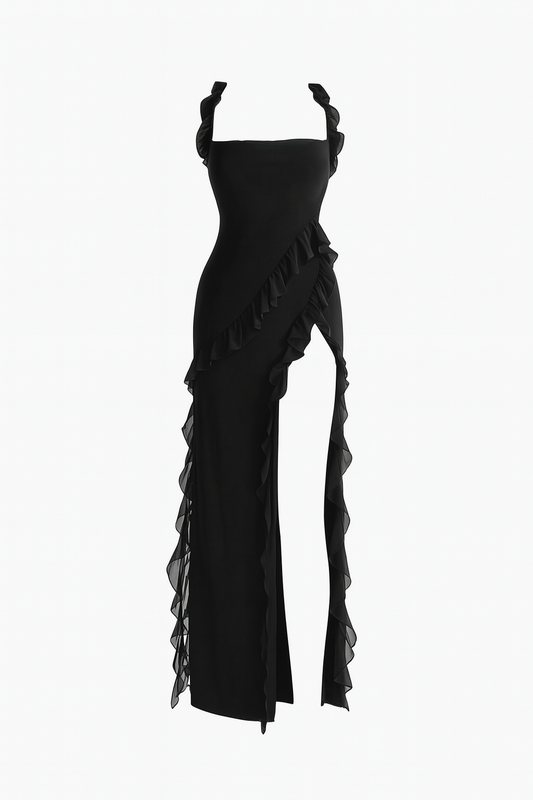 Sara - Melantha-jurk voor dames – Verstelbare bandjes – Volantdetail – Hoge split